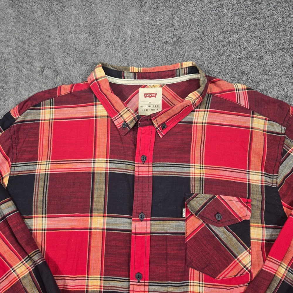 Levis Button Down Shirt Mens XXL Red Black Plaid 3LDLW1551 Excellent Long Sleeve - Picture 2 of 16